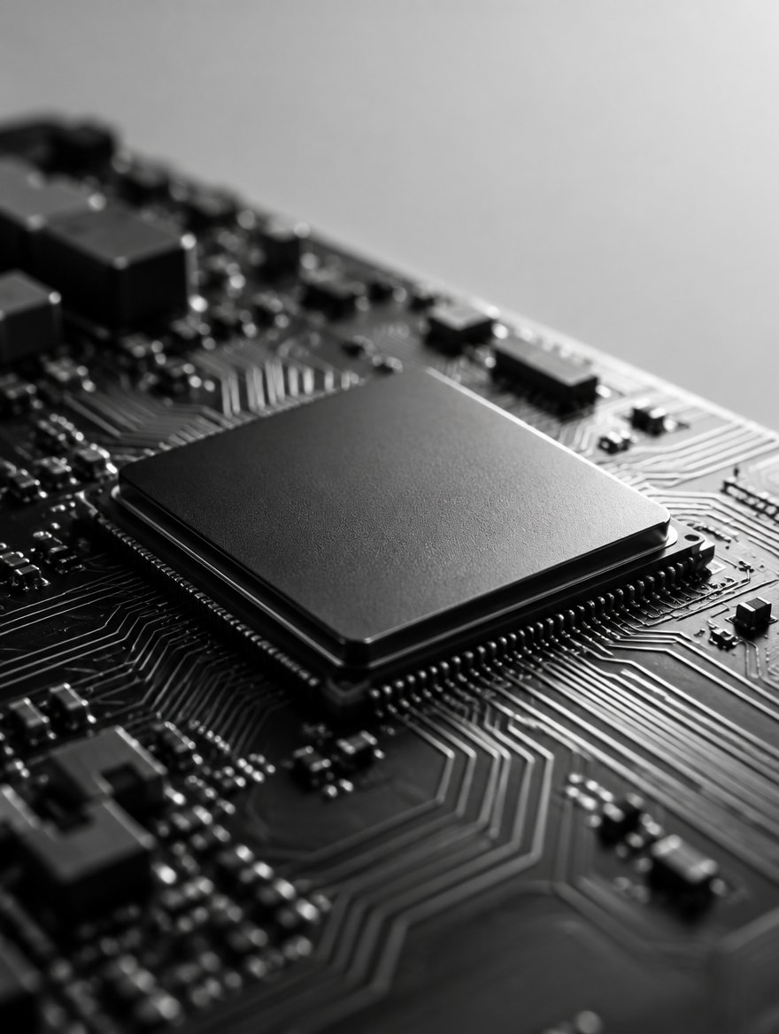 A processor chip on a circuit board