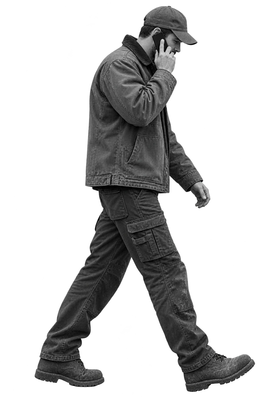 A man walking while taking a phone call
